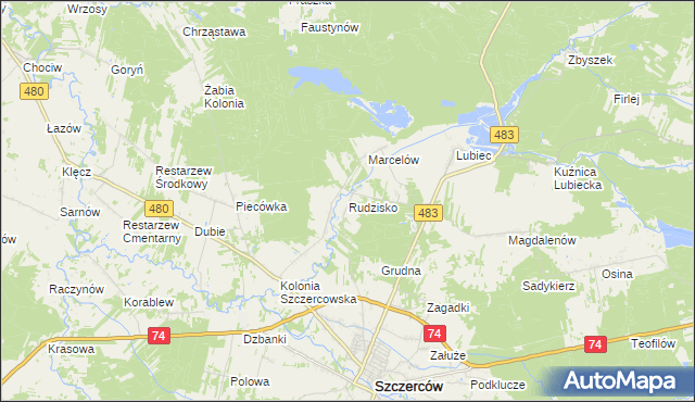 mapa Rudzisko gmina Szczerców, Rudzisko gmina Szczerców na mapie Targeo