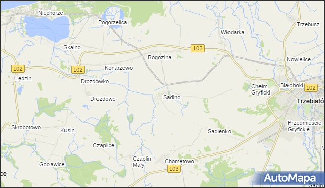 mapa Sadlno gmina Trzebiatów, Sadlno gmina Trzebiatów na mapie Targeo