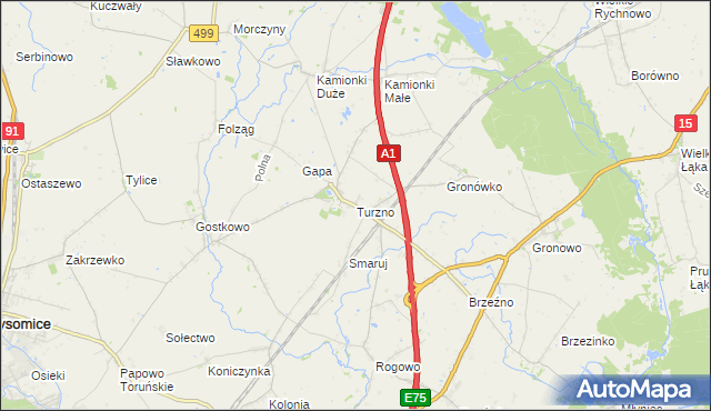 mapa Turzno gmina Łysomice, Turzno gmina Łysomice na mapie Targeo