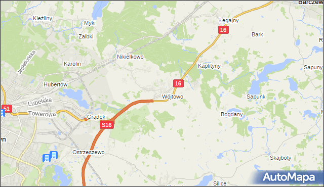 mapa Wójtowo gmina Barczewo, Wójtowo gmina Barczewo na mapie Targeo