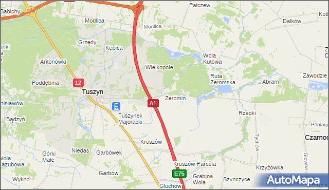 mapa Żeromin gmina Tuszyn, Żeromin gmina Tuszyn na mapie Targeo