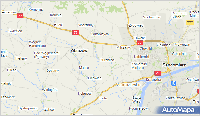 mapa Żurawica gmina Obrazów, Żurawica gmina Obrazów na mapie Targeo