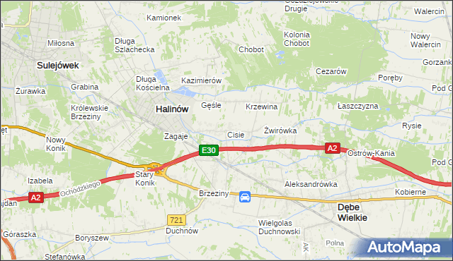 mapa Cisie gmina Halinów, Cisie gmina Halinów na mapie Targeo