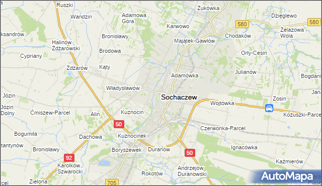 mapa Sochaczew, Sochaczew na mapie Targeo