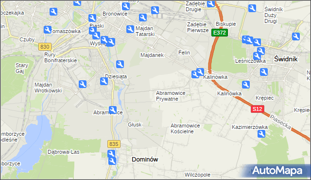 mapa Abramowice Prywatne, Abramowice Prywatne na mapie Targeo