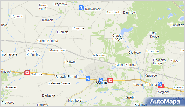 mapa Adamów gmina Golina, Adamów gmina Golina na mapie Targeo