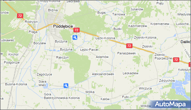 mapa Adamów gmina Poddębice, Adamów gmina Poddębice na mapie Targeo