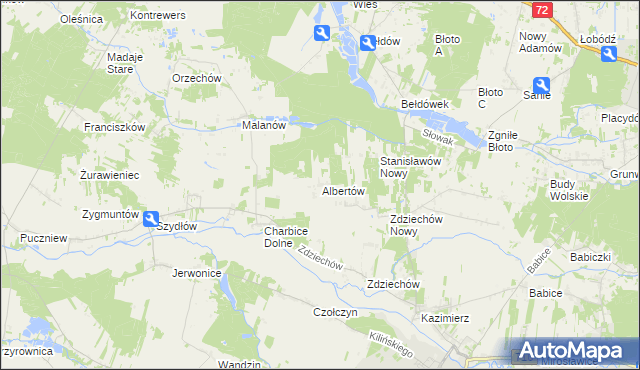 mapa Albertów gmina Lutomiersk, Albertów gmina Lutomiersk na mapie Targeo