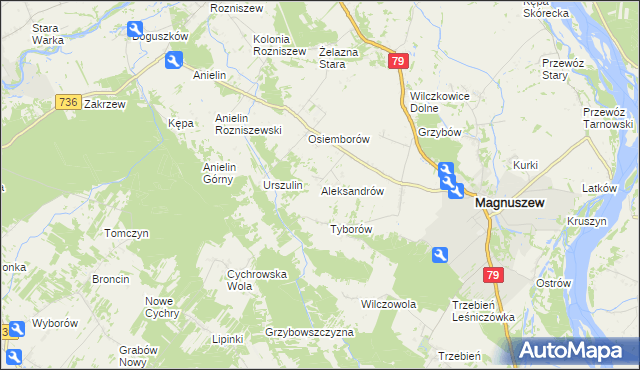 mapa Aleksandrów gmina Magnuszew, Aleksandrów gmina Magnuszew na mapie Targeo