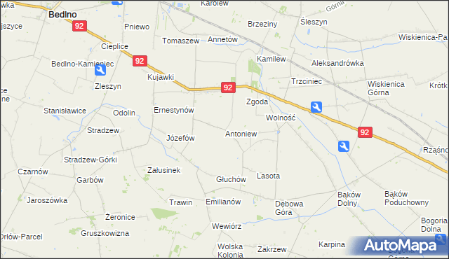 mapa Antoniew gmina Bedlno, Antoniew gmina Bedlno na mapie Targeo