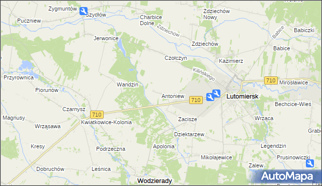 mapa Antoniew gmina Lutomiersk, Antoniew gmina Lutomiersk na mapie Targeo