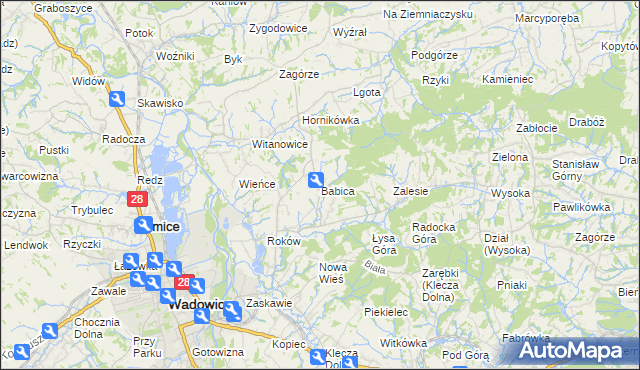 mapa Babica gmina Wadowice, Babica gmina Wadowice na mapie Targeo