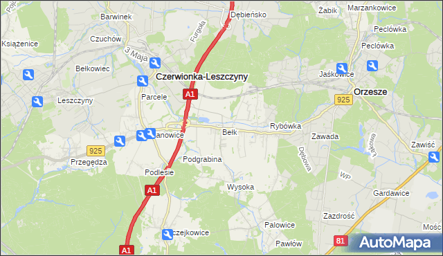 mapa Bełk gmina Czerwionka-Leszczyny, Bełk gmina Czerwionka-Leszczyny na mapie Targeo