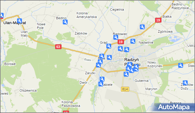 mapa Biała gmina Radzyń Podlaski, Biała gmina Radzyń Podlaski na mapie Targeo