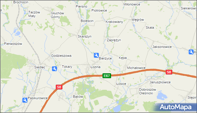 mapa Bierzyce, Bierzyce na mapie Targeo
