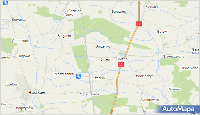 mapa Biniew, Biniew na mapie Targeo