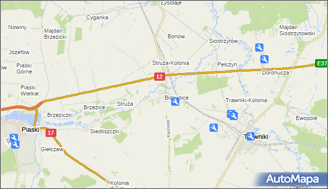 mapa Biskupice gmina Trawniki, Biskupice gmina Trawniki na mapie Targeo