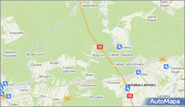 mapa Bogucin gmina Garbatka-Letnisko, Bogucin gmina Garbatka-Letnisko na mapie Targeo