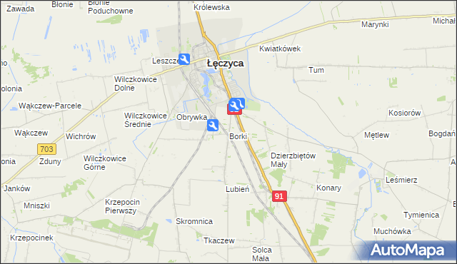 mapa Borki gmina Łęczyca, Borki gmina Łęczyca na mapie Targeo