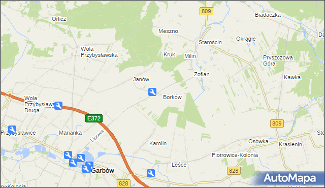 mapa Borków gmina Garbów, Borków gmina Garbów na mapie Targeo