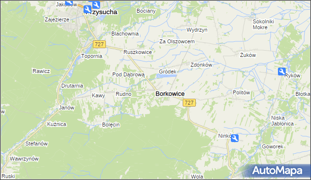 mapa Borkowice powiat przysuski, Borkowice powiat przysuski na mapie Targeo