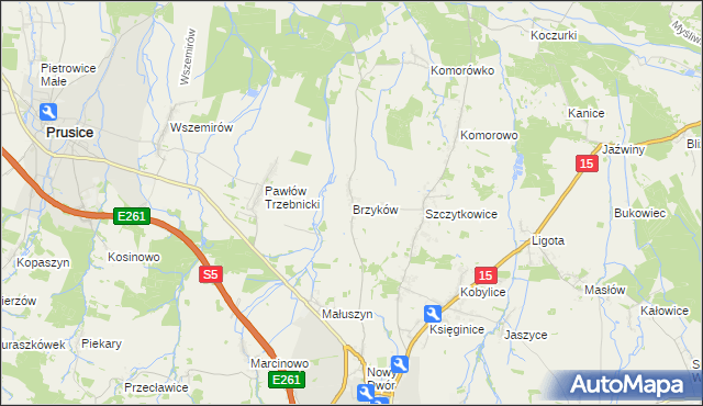mapa Brzyków gmina Trzebnica, Brzyków gmina Trzebnica na mapie Targeo