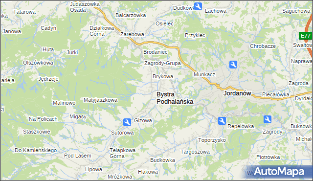 mapa Bystra Podhalańska, Bystra Podhalańska na mapie Targeo