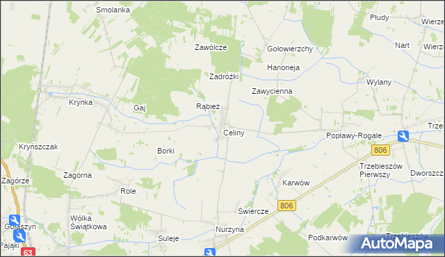 mapa Celiny gmina Trzebieszów, Celiny gmina Trzebieszów na mapie Targeo