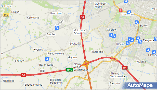 mapa Cesarzowice gmina Kąty Wrocławskie, Cesarzowice gmina Kąty Wrocławskie na mapie Targeo