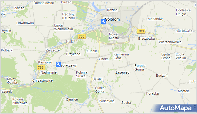mapa Chełm gmina Wolbrom, Chełm gmina Wolbrom na mapie Targeo