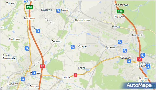 mapa Czaple gmina Żukowo, Czaple gmina Żukowo na mapie Targeo
