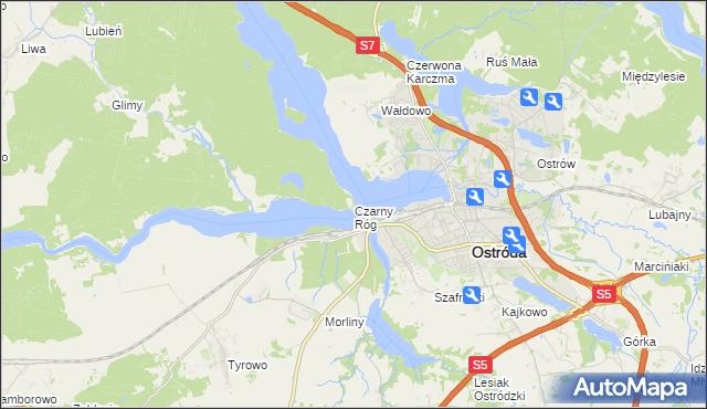 mapa Czarny Róg gmina Ostróda, Czarny Róg gmina Ostróda na mapie Targeo