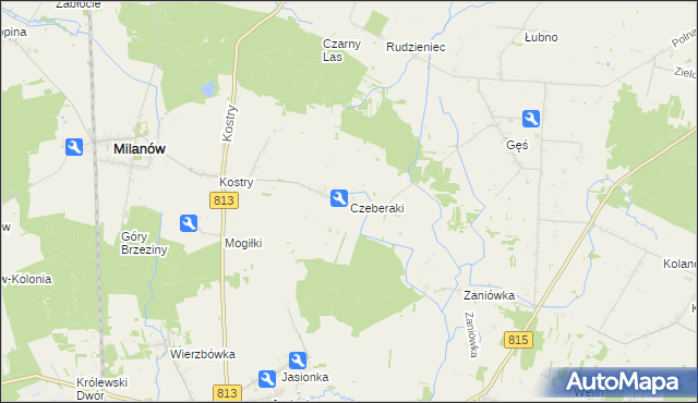 mapa Czeberaki gmina Milanów, Czeberaki gmina Milanów na mapie Targeo