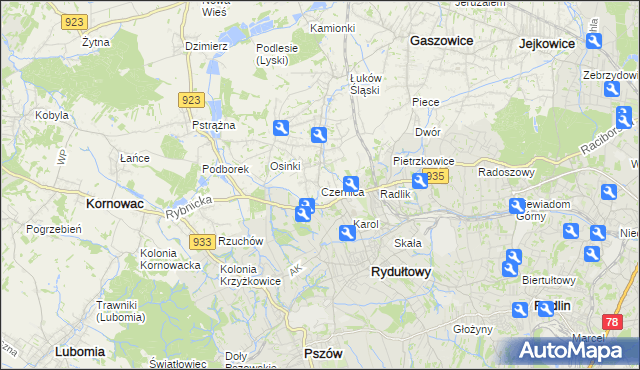 mapa Czernica gmina Gaszowice, Czernica gmina Gaszowice na mapie Targeo