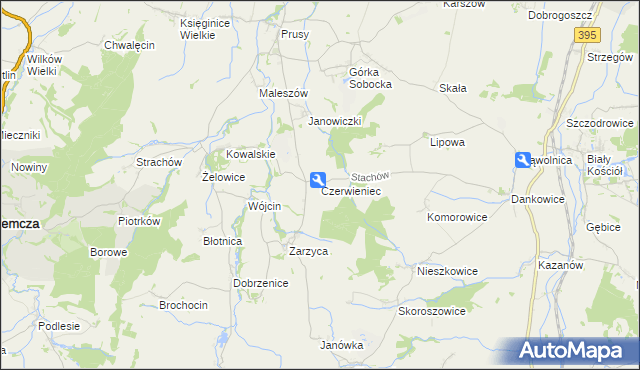 mapa Czerwieniec gmina Kondratowice, Czerwieniec gmina Kondratowice na mapie Targeo