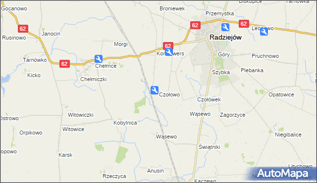 mapa Czołowo gmina Radziejów, Czołowo gmina Radziejów na mapie Targeo