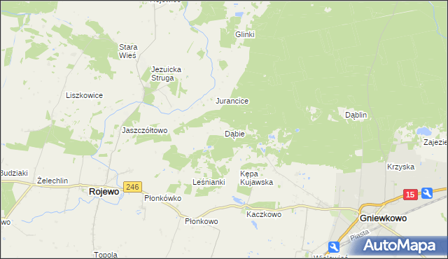 mapa Dąbie gmina Rojewo, Dąbie gmina Rojewo na mapie Targeo