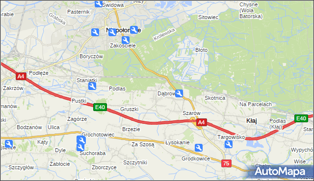 mapa Dąbrowa gmina Kłaj, Dąbrowa gmina Kłaj na mapie Targeo