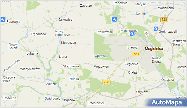 mapa Dąbrowa gmina Mogielnica, Dąbrowa gmina Mogielnica na mapie Targeo