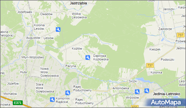 mapa Dąbrowa Kozłowska, Dąbrowa Kozłowska na mapie Targeo