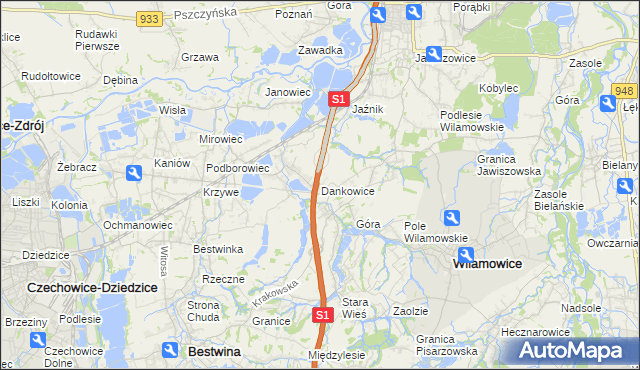 mapa Dankowice gmina Wilamowice, Dankowice gmina Wilamowice na mapie Targeo