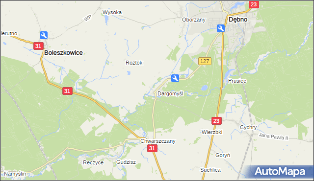 mapa Dargomyśl gmina Dębno, Dargomyśl gmina Dębno na mapie Targeo
