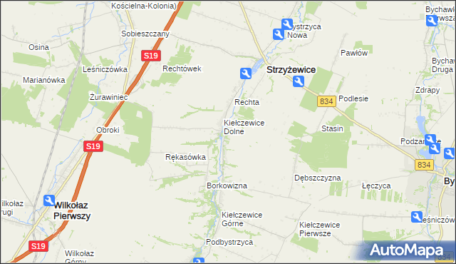 mapa Dębina gmina Strzyżewice, Dębina gmina Strzyżewice na mapie Targeo