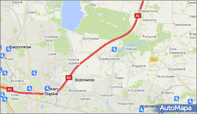 mapa Dobieszowice gmina Bobrowniki, Dobieszowice gmina Bobrowniki na mapie Targeo