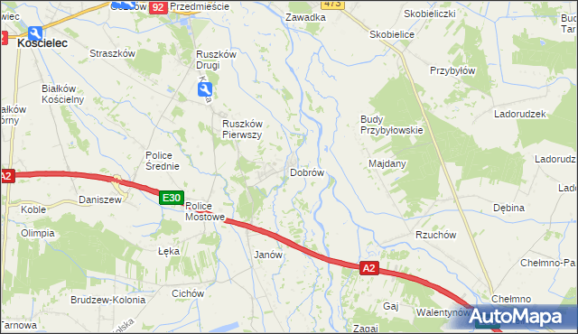 mapa Dobrów gmina Kościelec, Dobrów gmina Kościelec na mapie Targeo