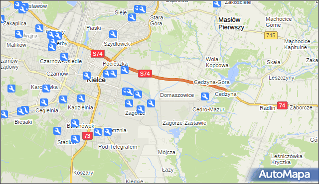 mapa Domaszowice gmina Masłów, Domaszowice gmina Masłów na mapie Targeo