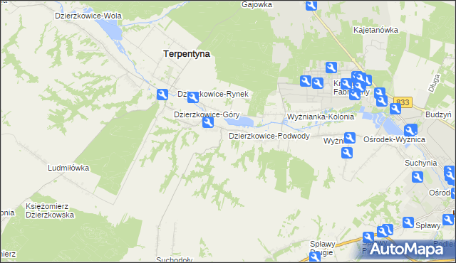 mapa Dzierzkowice-Podwody, Dzierzkowice-Podwody na mapie Targeo