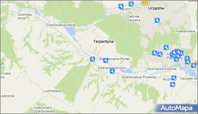 mapa Dzierzkowice-Rynek, Dzierzkowice-Rynek na mapie Targeo
