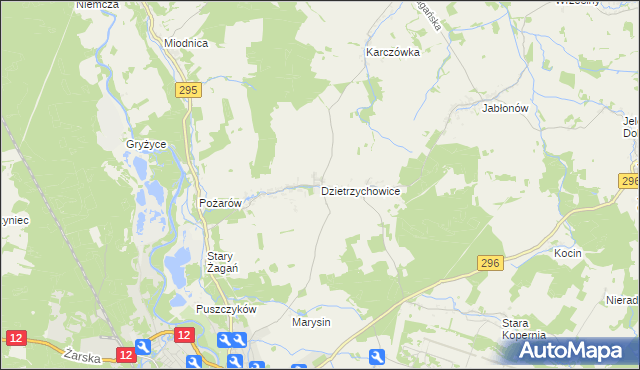 mapa Dzietrzychowice, Dzietrzychowice na mapie Targeo