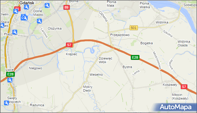mapa Dziewięć Włók, Dziewięć Włók na mapie Targeo